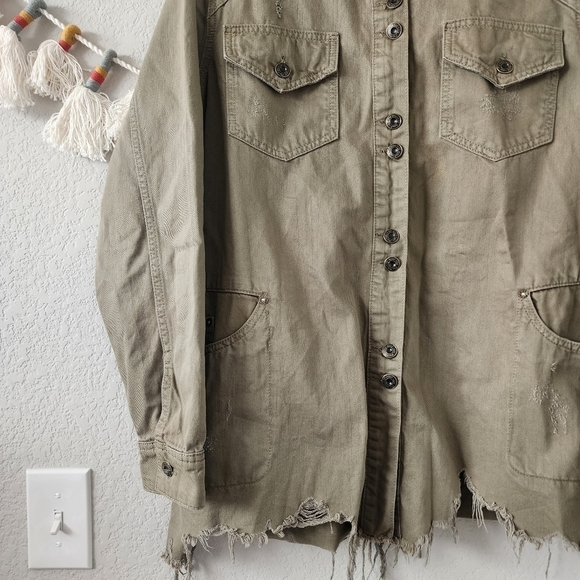 Free People Moonchild Distress Sage Dress Longline Shacket Grunge Boho Chic M - Picture 4 of 12